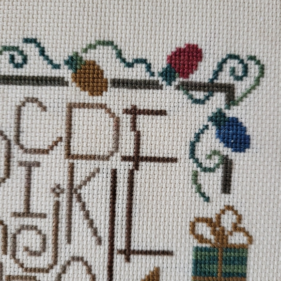 Handmade Primitive Christmas Theme Cross Stitch Sampler - Picture 4 of 15